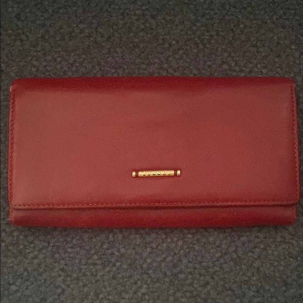 Red Leather Wallet with Gold Accent